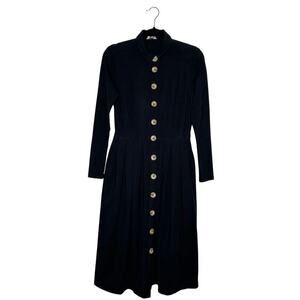 Eshakti Button Down Long Sleeve Midi Dress Women's Black Medium?